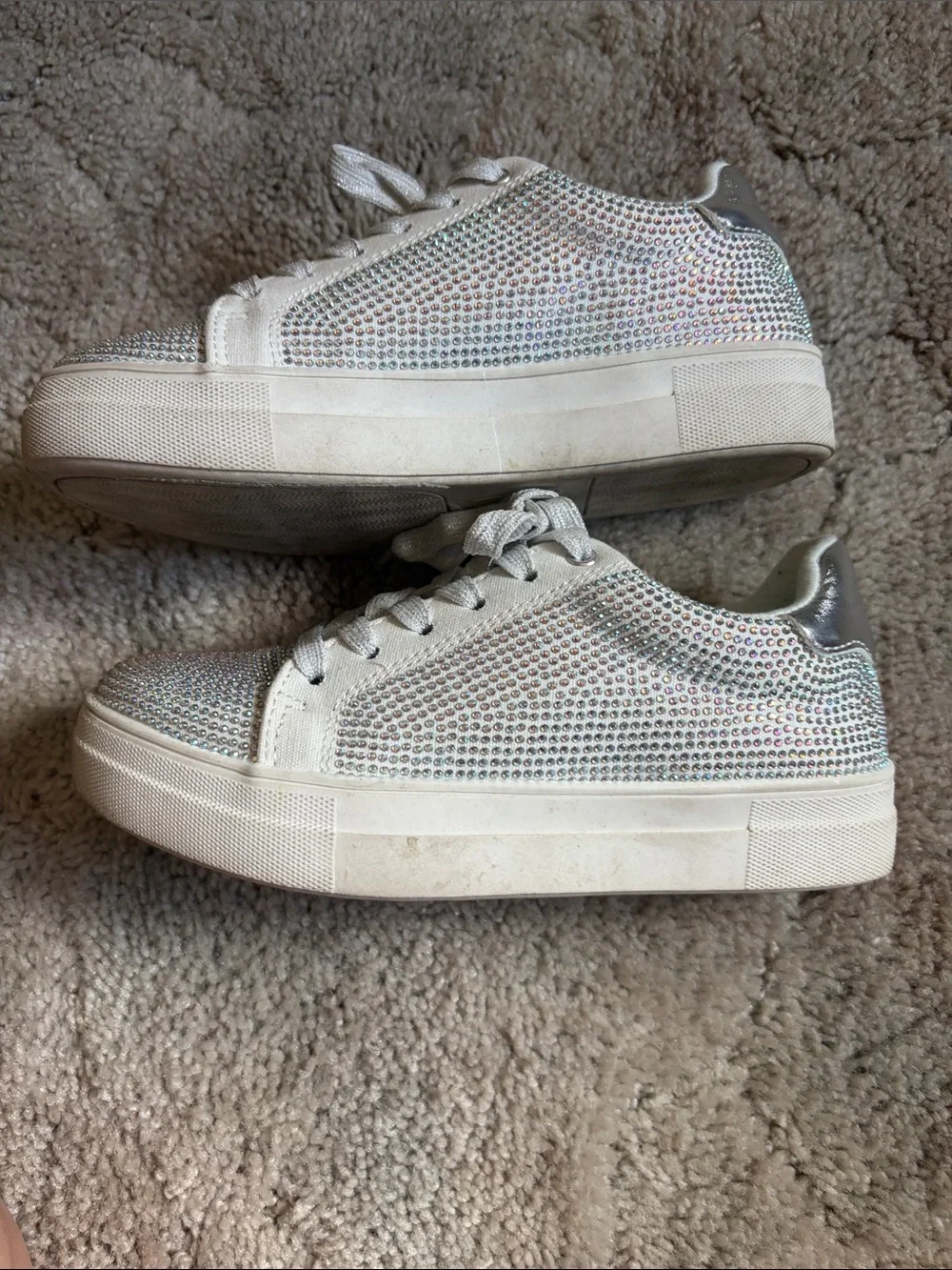 Soda White Sparkle Kids Lace-Up Sneakers